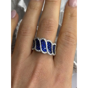 Beautiful 925 Sterling Silver Blue & White Cz Ring Size 10