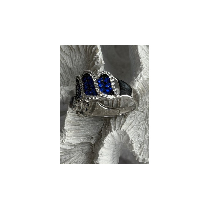 Beautiful 925 Sterling Silver Blue & White Cz Ring Size 10