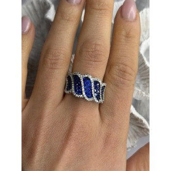 Beautiful 925 Sterling Silver Blue & White Cz Ring Size 10