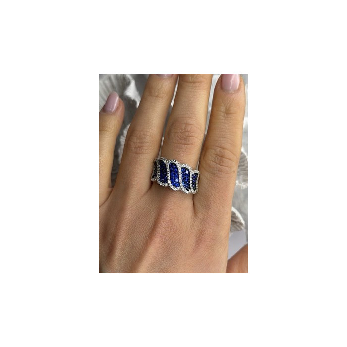 Beautiful 925 Sterling Silver Blue & White Cz Ring Size 10