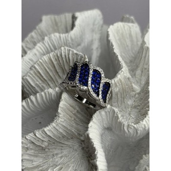 Beautiful 925 Sterling Silver Blue & White Cz Ring Size 10