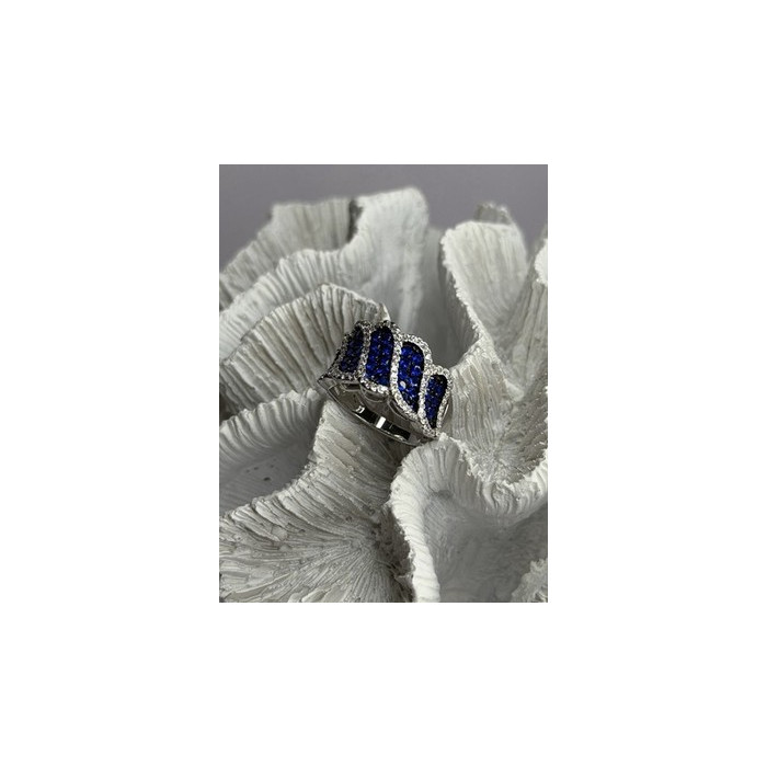 Beautiful 925 Sterling Silver Blue & White Cz Ring Size 10