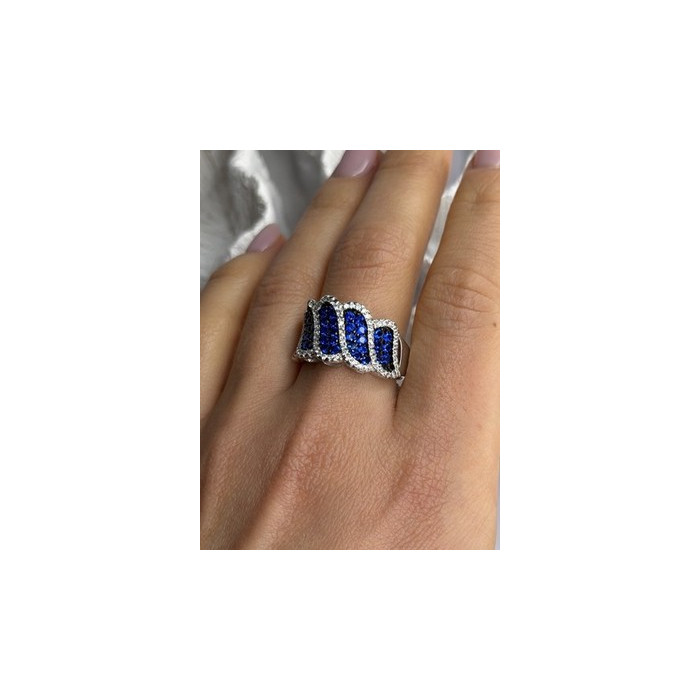 Beautiful 925 Sterling Silver Blue & White Cz Ring Size 10