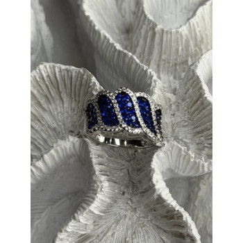Beautiful 925 Sterling Silver Blue & White Cz Ring Size 10