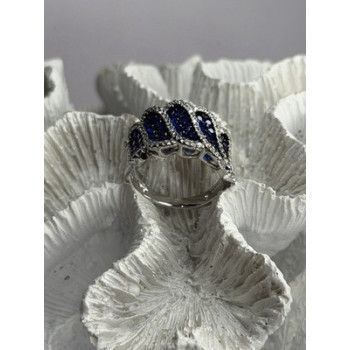 Beautiful 925 Sterling Silver Blue & White Cz Ring Size 10