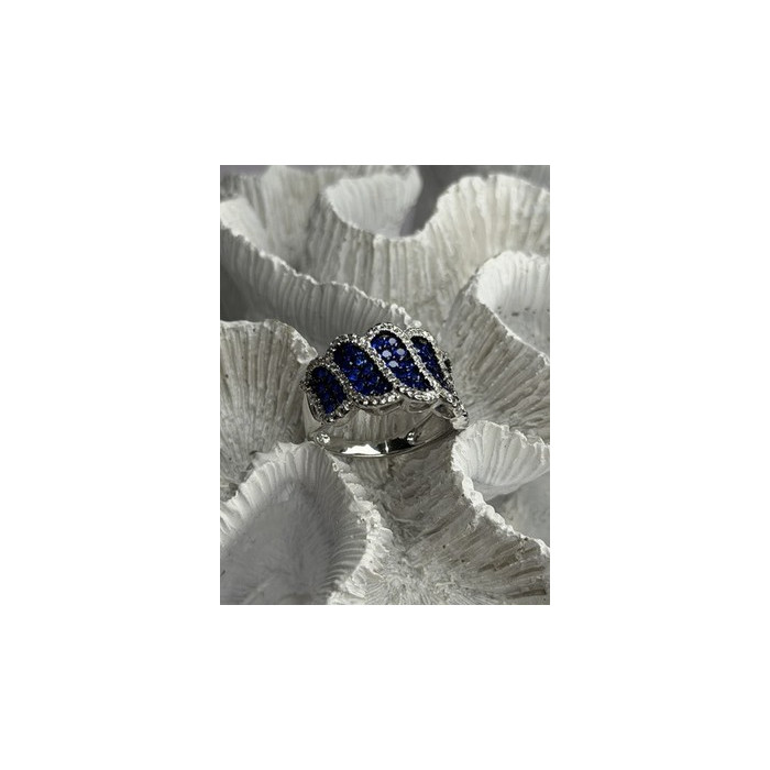Beautiful 925 Sterling Silver Blue & White Cz Ring Size 10