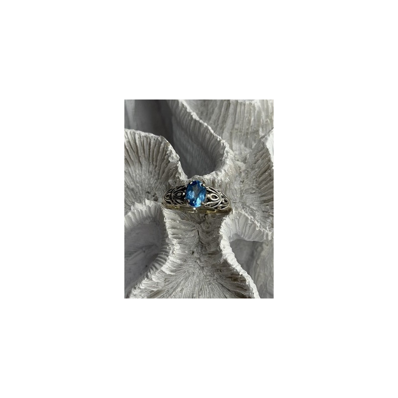 925 Sterling Silver Blue Topaz Ring Size 8