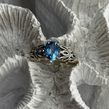 925 Sterling Silver Blue Topaz Ring Size 8