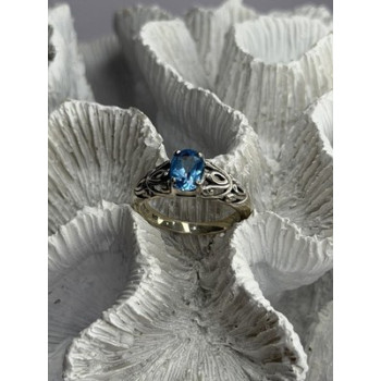925 Sterling Silver Blue Topaz Ring Size 8