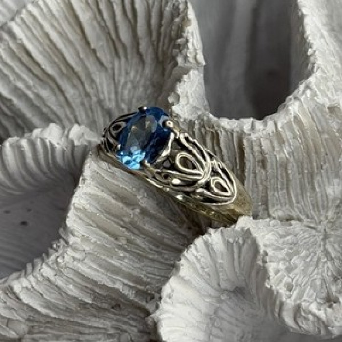 925 Sterling Silver Blue Topaz Ring Size 8