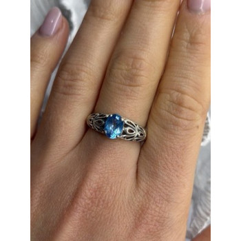925 Sterling Silver Blue Topaz Ring Size 8