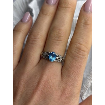 925 Sterling Silver Blue Topaz Ring Size 8