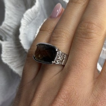 925 Sterling Silver Brown Tourmaline Ring Size 7