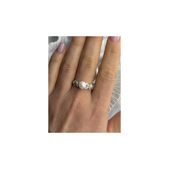 Lovely 925 Sterling Silver Pearl & Beryl Ring Size 10