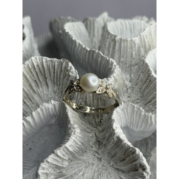 Lovely 925 Sterling Silver Pearl & Beryl Ring Size 10