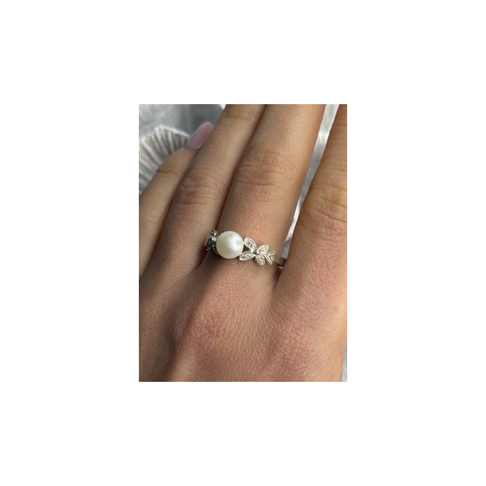 Lovely 925 Sterling Silver Pearl & Beryl Ring Size 10