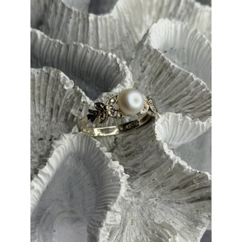 Lovely 925 Sterling Silver Pearl & Beryl Ring Size 10