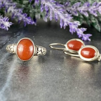 Vintage 925 Sterling Silver Dark Orange Jadeite Set