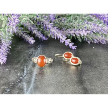 Vintage 925 Sterling Silver Dark Orange Jadeite Set