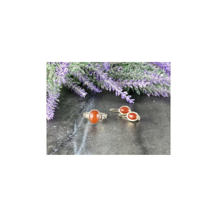 Vintage 925 Sterling Silver Dark Orange Jadeite Set