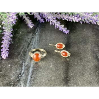 Vintage 925 Sterling Silver Dark Orange Jadeite Set