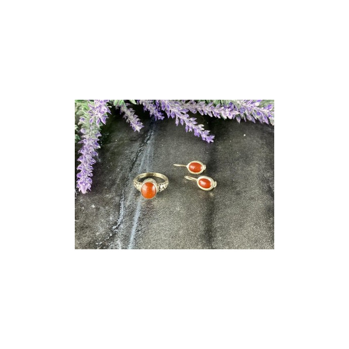 Vintage 925 Sterling Silver Dark Orange Jadeite Set