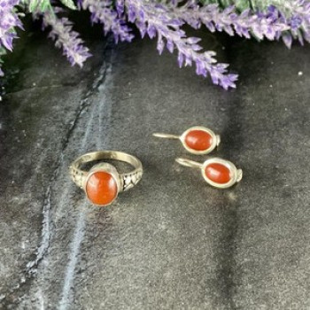Vintage 925 Sterling Silver Dark Orange Jadeite Set