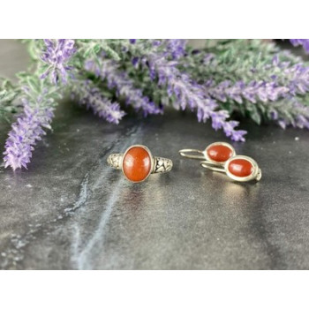 Vintage 925 Sterling Silver Dark Orange Jadeite Set