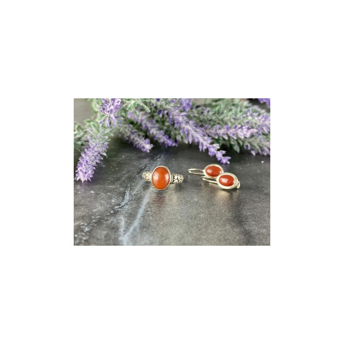 Vintage 925 Sterling Silver Dark Orange Jadeite Set