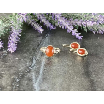 Vintage 925 Sterling Silver Dark Orange Jadeite Set