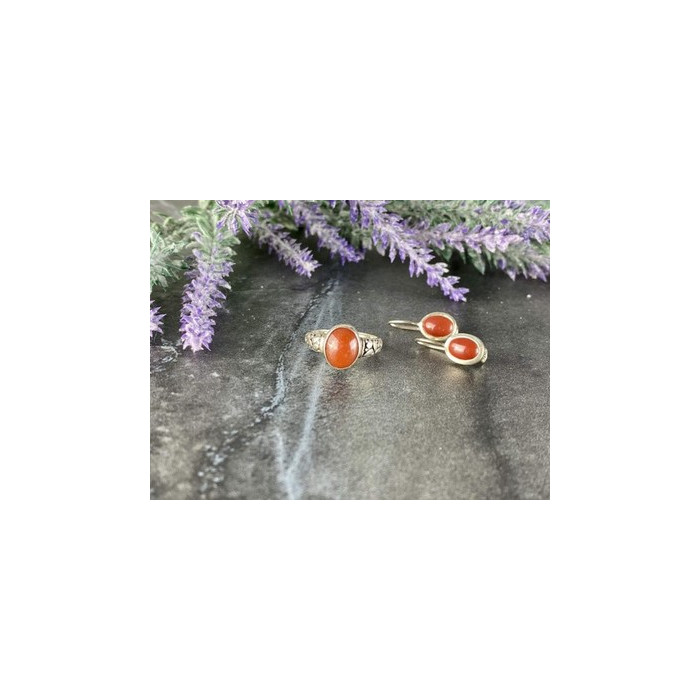 Vintage 925 Sterling Silver Dark Orange Jadeite Set