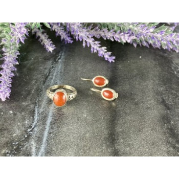 Vintage 925 Sterling Silver Dark Orange Jadeite Set