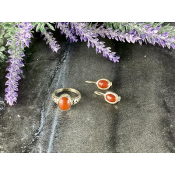 Vintage 925 Sterling Silver Dark Orange Jadeite Set