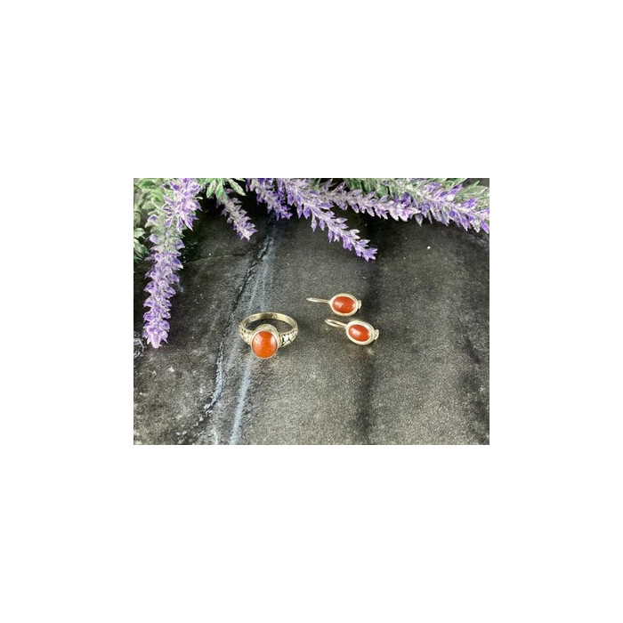 Vintage 925 Sterling Silver Dark Orange Jadeite Set