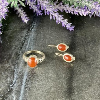 Vintage 925 Sterling Silver Dark Orange Jadeite Set
