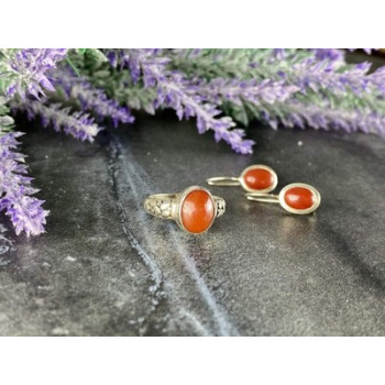 Vintage 925 Sterling Silver Dark Orange Jadeite Set