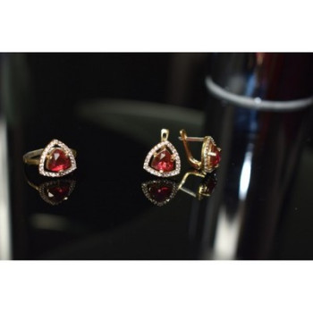 925 Sterling Silver with Gilding Red Alpanite & CZ Set