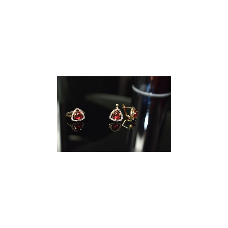 925 Sterling Silver with Gilding Red Alpanite & CZ Set