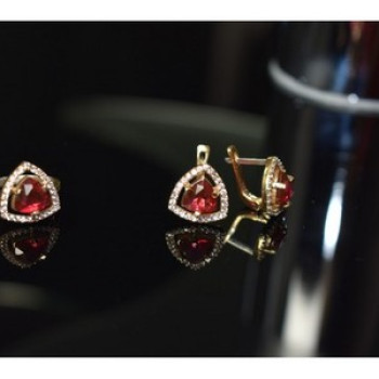 925 Sterling Silver with Gilding Red Alpanite & CZ Set