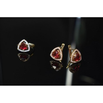925 Sterling Silver with Gilding Red Alpanite & CZ Set