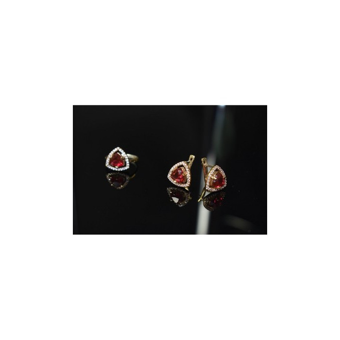 925 Sterling Silver with Gilding Red Alpanite & CZ Set