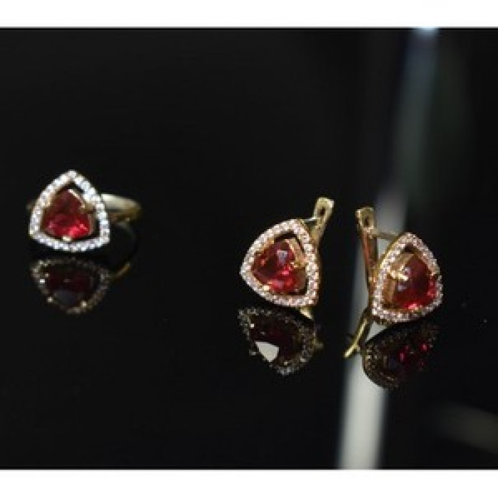 925 Sterling Silver with Gilding Red Alpanite & CZ Set