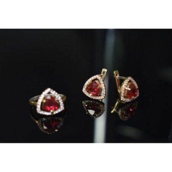 925 Sterling Silver with Gilding Red Alpanite & CZ Set