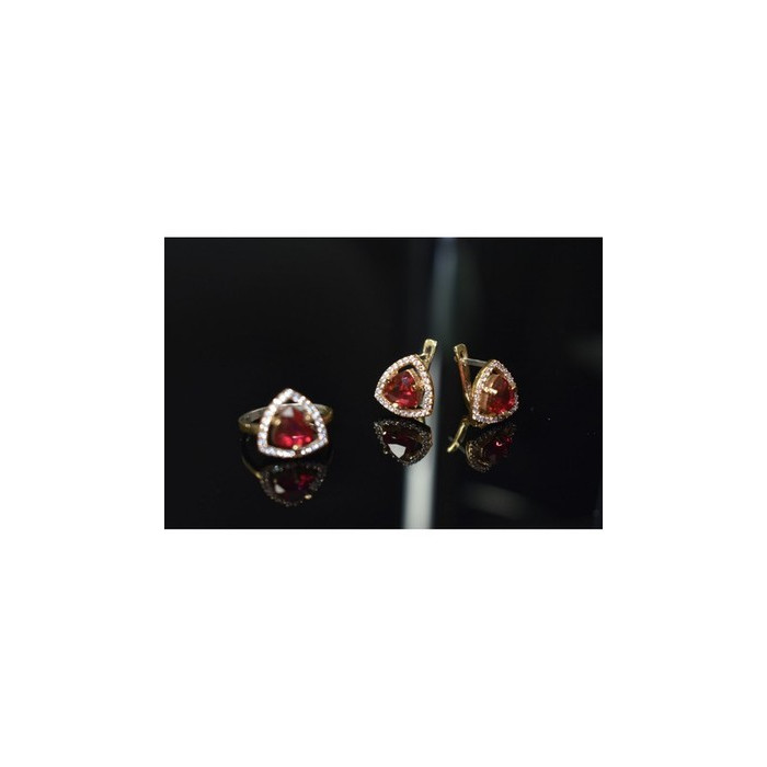 925 Sterling Silver with Gilding Red Alpanite & CZ Set