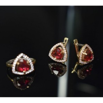 925 Sterling Silver with Gilding Red Alpanite & CZ Set