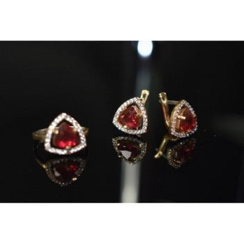 925 Sterling Silver with Gilding Red Alpanite & CZ Set