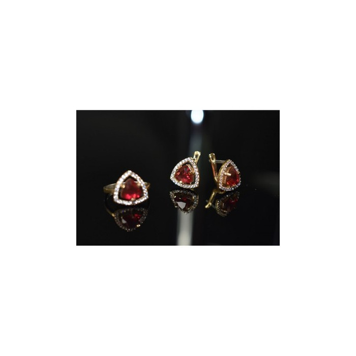 925 Sterling Silver with Gilding Red Alpanite & CZ Set