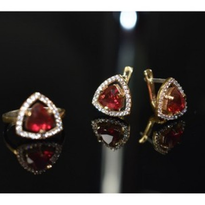 925 Sterling Silver with Gilding Red Alpanite & CZ Set