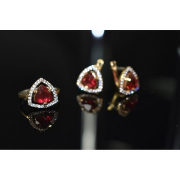 925 Sterling Silver with Gilding Red Alpanite & CZ Set