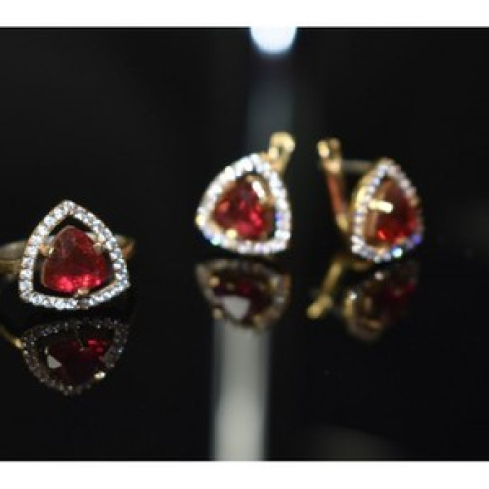 925 Sterling Silver with Gilding Red Alpanite & CZ Set